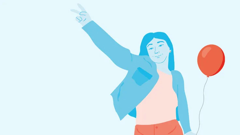 Illustration av ung person med ballong.