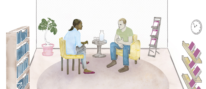 En man och en kvinna samtalar.