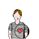 Illustration på en pojke med ett hjärta på tröjan.