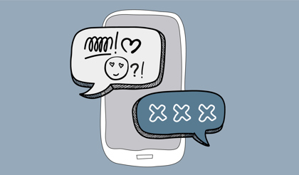 Illustration av mobiltelefon med chattbubblor.