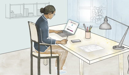 En person gör en ansökan via webben.