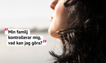 Närbild av person vid vatten med citatet: Min familj kontrollerar mig, vad kan jag göra?