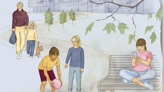 Illustration av barn i en park